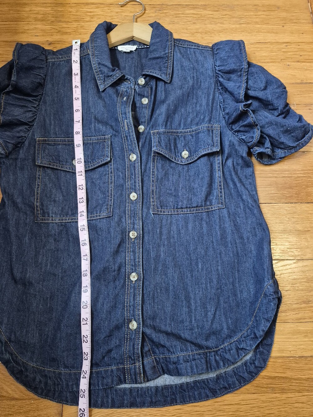 Pilcro Ozzi Ruffle-Sleeve Buttondown Denim Shirt Size Small - Picture 7 of 7